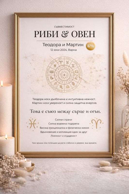 Персонална зодиакална съвместимост за двойка | Принт 20x30 см
