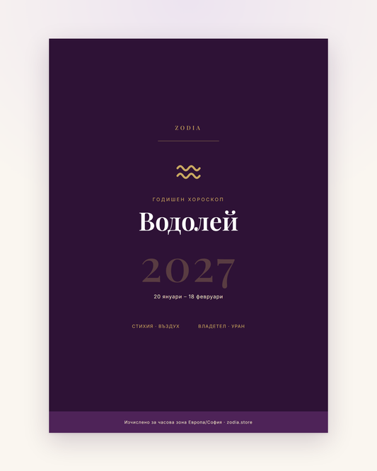 Корица на Годишен хороскоп 2027 за Водолей – дигитален PDF от ZODIA