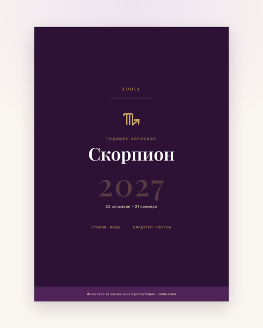 Корица на Годишен хороскоп 2027 за Скорпион – дигитален PDF от ZODIA