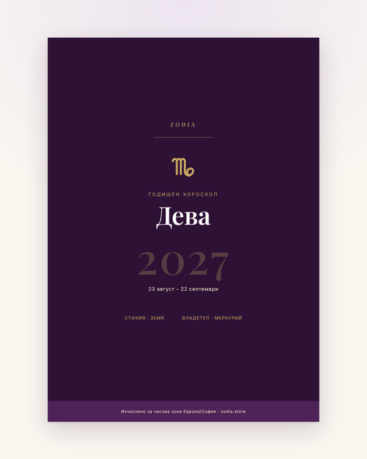 Корица на Годишен хороскоп 2027 за Дева – дигитален PDF от ZODIA