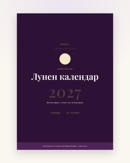 Корица на Лунен календар 2027 от ZODIA — A4 PDF за принтиране