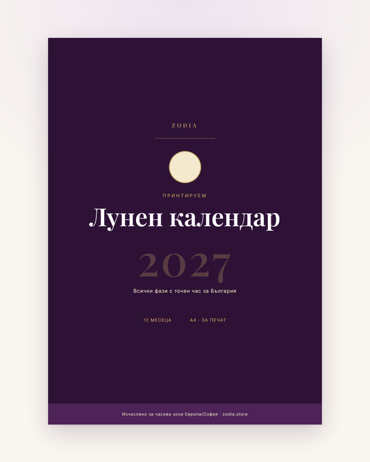 Корица на Лунен календар 2027 от ZODIA — A4 PDF за принтиране