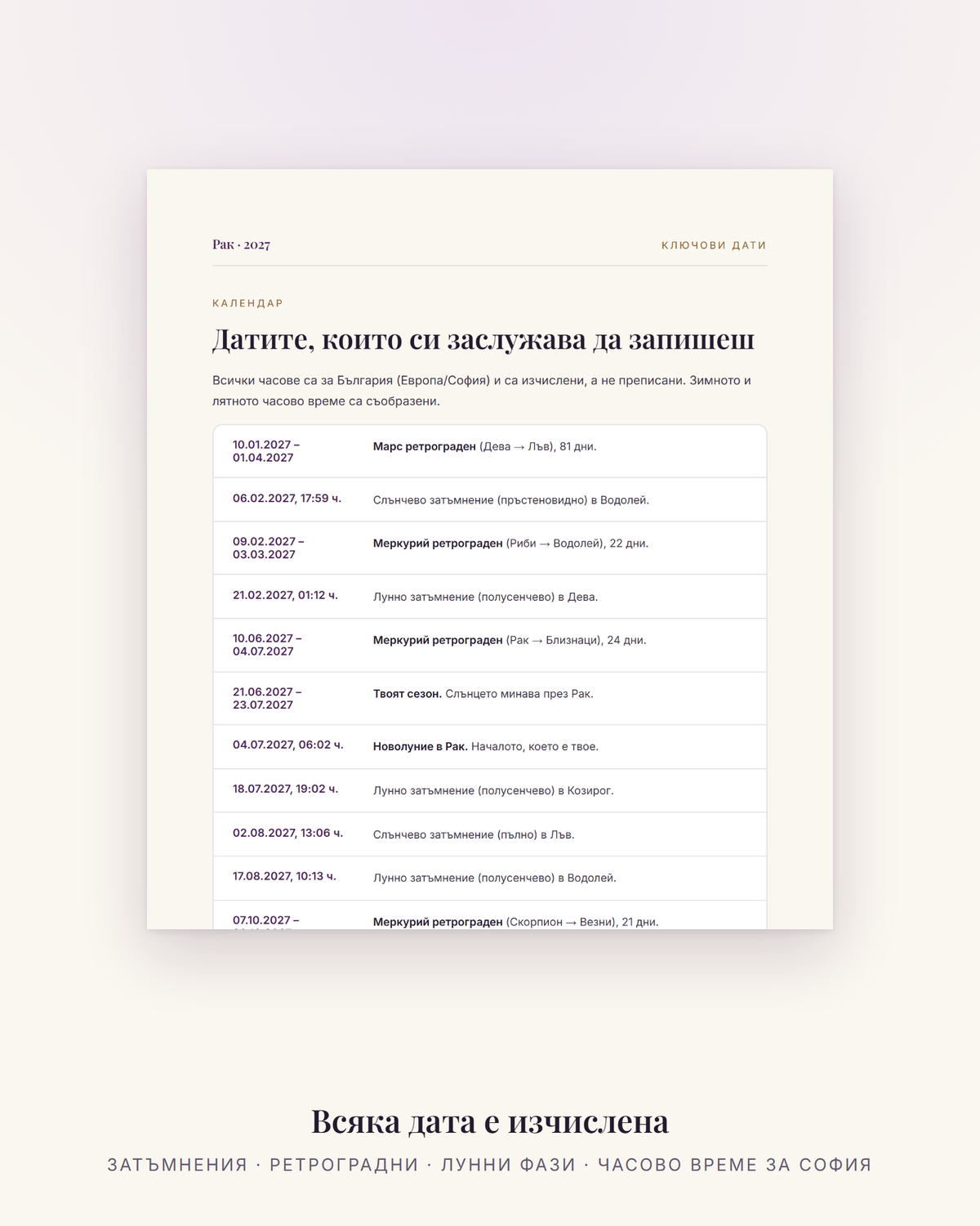 Ключови дати за Рак през 2027 – затъмнения, ретроградни и лунни фази с час за България