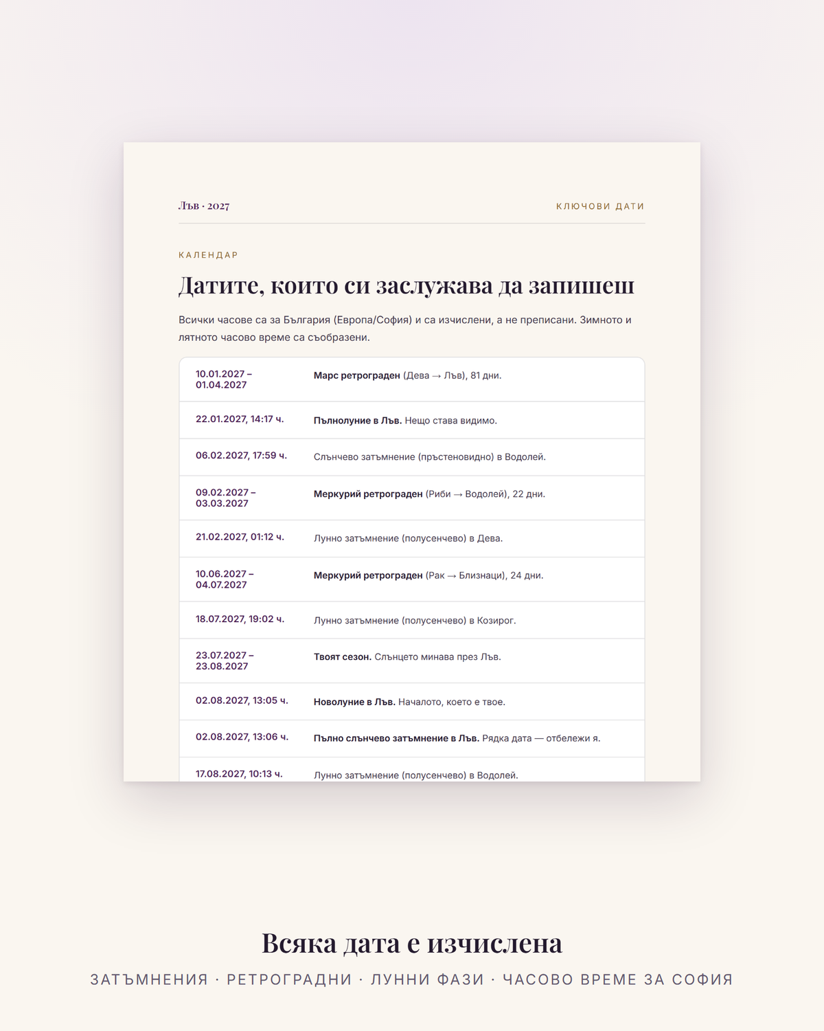 Ключови дати за Лъв през 2027 – затъмнения, ретроградни и лунни фази с час за България