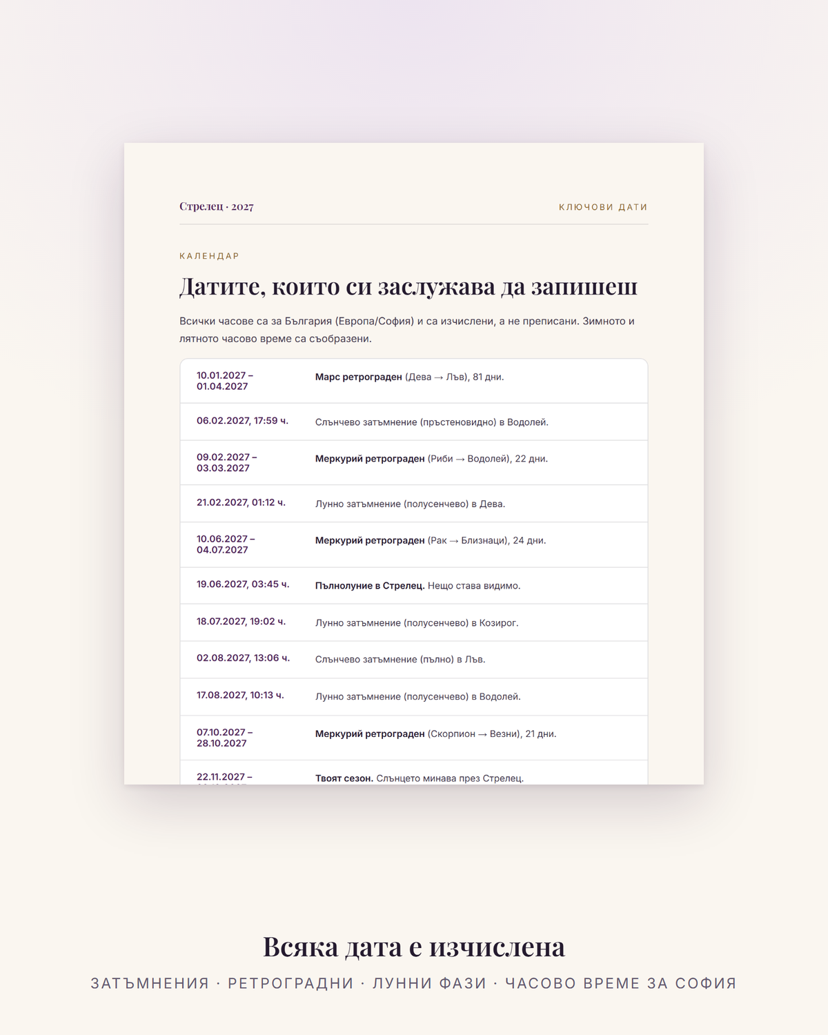 Ключови дати за Стрелец през 2027 – затъмнения, ретроградни и лунни фази с час за България