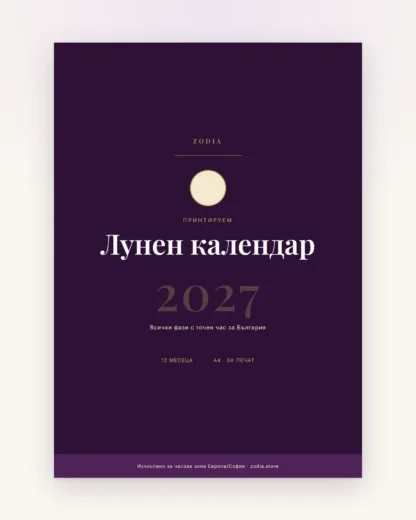 Корица на Лунен календар 2027 от ZODIA — A4 PDF за принтиране